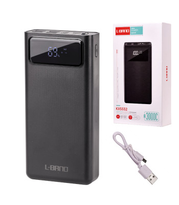 L-BRNO Power Bank 30000mAh LED ekraaniga, must