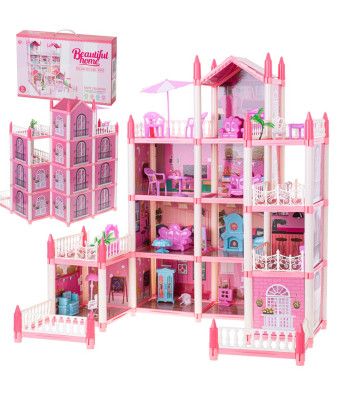 Dollhouse villa roosa "tee ise" 4 mööblitaset