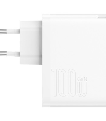 Baseus seinalaadija GaN5 Pro PD 100W 1x USB-C 1x USB valge+ USB-C - USB-C