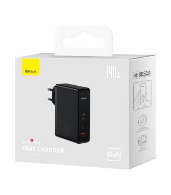 Baseus seinalaadija GaN5 Pro PD 140W 2x USB-C 1x USB must + USB-C - USB-C 240W kaabel