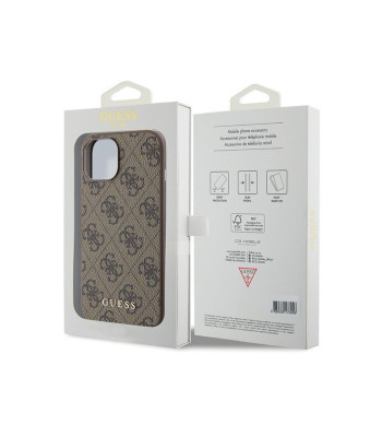 Guess ümbris iPhone 15 6.1 jaoks GUHCP15SG4GFBR pruun HC PU 4G metallist logo