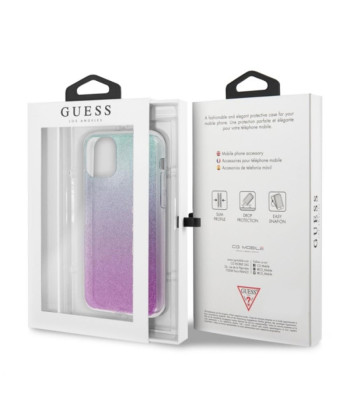 Guess ümbris iPhone 11 Pro Max GUHCN65PCUGLPBL roosa-sinise kõva ümbrise sädeleva gradiendiga