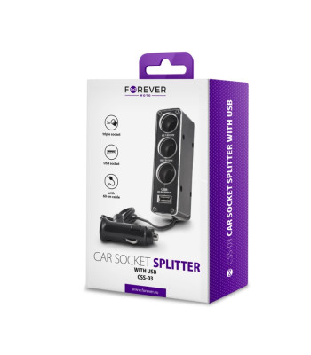 Forever pistikupesa splitter 3in1 USB kaabliga CSS-03