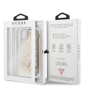 Guess ümbris iPhone 11 GUHCN61GLHFLGO kuldse kõva ümbrise Glitter Hearts jaoks