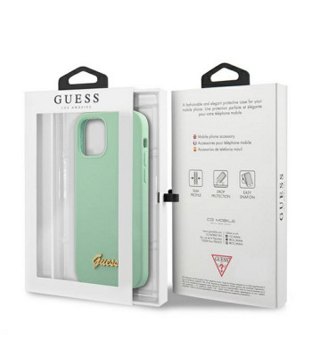 Guess Case iPhone 12 / 12 Pro 6.1 GUHCP12MLSLMGGN roheline kõvaümbris, silikoonmetallist logo skript