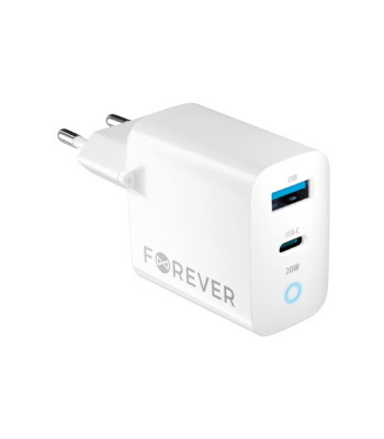 Forever TC-06-20AC PD QC laadija 1x USB-C 1x USB 20W valge