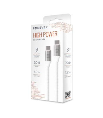 Foreveri kaabel USB-C - USB-C 1,2 m 3A 20W WHP12320 valge