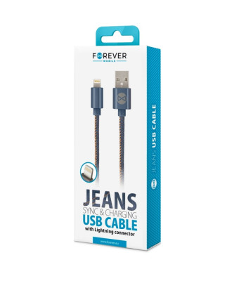 Forever Jeansi kaabel USB - Lightning 1,0 m 2A sinine