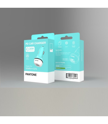 PANTONE autolaadija 38W PD QC 1x USB 1x USB-C PT-PDDC05 Teal 3242C