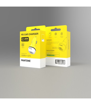 PANTONE autolaadija 38W PD QC 1x USB 1x USB-C PT-PDDC05 Kollane 102C