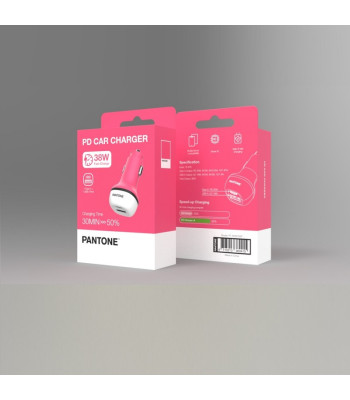 PANTONE autolaadija 38W PD QC 1x USB 1x USB-C PT-PDDC05 Pink 184C