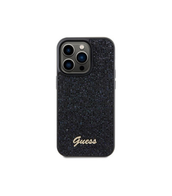 Guess ümbris iPhone 14 Pro 6.1 GUHCP14LPMSDGSK HC PU DISCO SCRIPT METAL BLACK jaoks