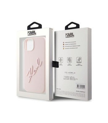 Karl Lagerfeldi ümbris iPhone 15 6.1 KLHCP15SSKSBMCP roosa HC SILICONE KARL SCRIPT LOGO jaoks