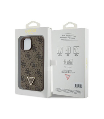 Guess ümbris iPhone 15 6.1 GUHCP15SP4TDPW pruun kõva ümbris Nahk 4G Triangle Strass