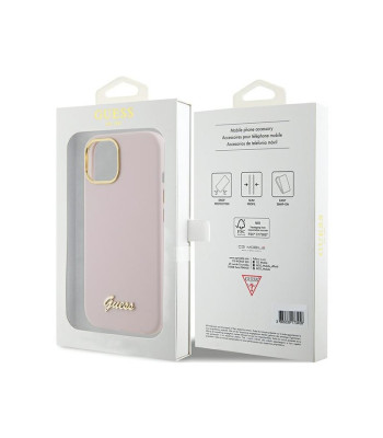 Guess ümbris iPhone 15 6.1 GUHCP15SSMBSLP roosa kõva ümbrisele Silicone Script Metal Logo – raam