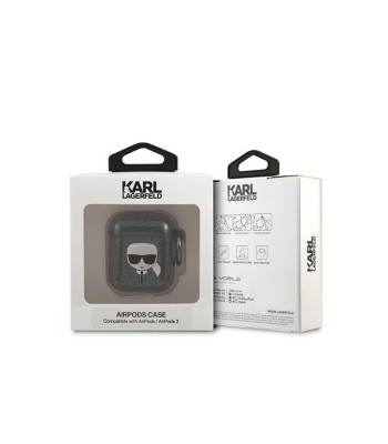 Karl Lagerfeld ümbris Airpodidele 1/2 KLA2UKHGK kate must Glitter Karli pea