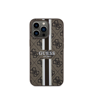 Guess ümbris iPhone 13 Pro 6.1 GUHMP13LP4RPSW pruun kõva ümbris Magsafe 4G trükitud triibud