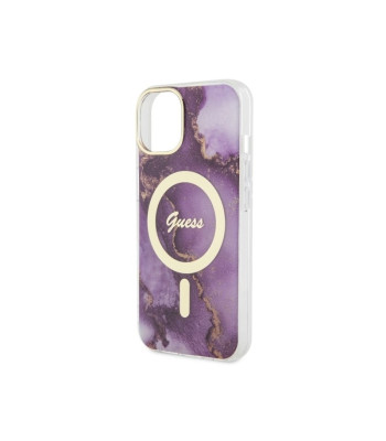 Guess ümbris iPhone 14 6.1 GUHMP14SHMTMRSU lillale kõvale ümbrisele Golden Marble MagSafe