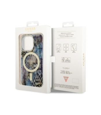 Guess ümbris iPhone 14 Pro Max 6.7 GUHMP14XHLEOPWB sinisele kõvale ümbrisele Leopard MagSafe