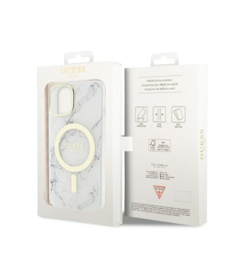 Guess ümbris iPhone 14 6.1 GUHMP14SPCUMAH valge kõva ümbrisele Marble MagSafe