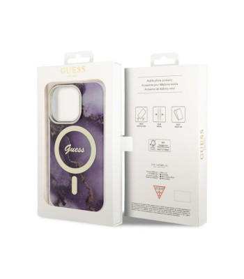 Guess ümbris iPhone 14 Pro 6.1 GUHMP14LHTMRSU lillale kõvale ümbrisele Golden Marble MagSafe