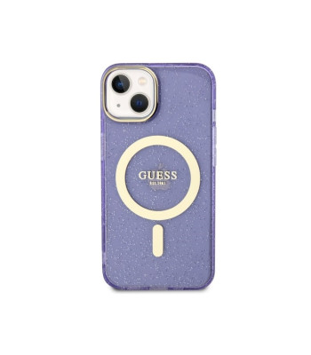 Guess ümbris iPhone 14 6.1 GUHMP14SHCMCGU lilla kõvaümbrisele Magsafe IML Glitter Gold