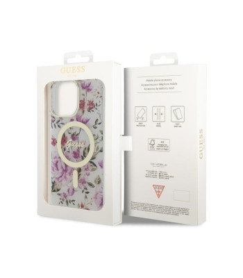 Guess ümbris iPhone 14 Pro 6.1 GUHMP14LHCFWST läbipaistva kõva ümbrisele Magsafe IML Flower