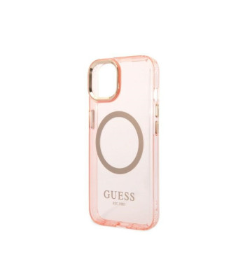 Guess ümbris iPhone 14 Plus 6.7 GUHMP14MHTCMP roosa kõva ümbrisele Gold Outline läbipaistev MagSafe