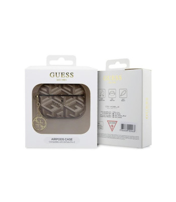 Guess ümbris AirPods Pro 2 GUAP2PGCE4CW pruun Gcube Classic Gold Logo W/Charm jaoks