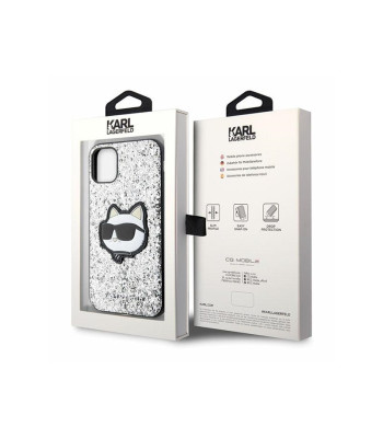 Karl Lagerfeldi ümbris iPhone 11 / XR KLHCN61G2CPS hõbedane kõva ümbris Glitter Choupette Patch