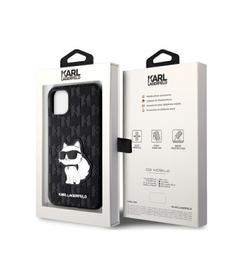 Karl Lagerfeldi ümbris iPhone 11 / Xr KLHCN61SAKHPCK must Saffiano Monogram Choupette jaoks