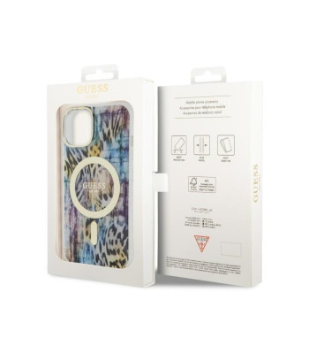 Guess ümbris iPhone 14 6.1 GUHMP14SHLEOPWB sinine kõva ümbris Leopard MagSafe