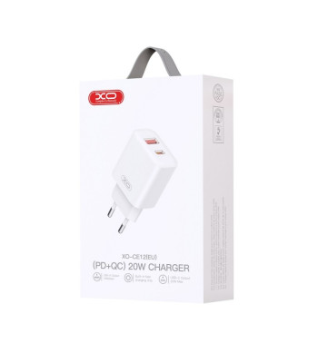 XO seinalaadija CE12 PD QC 3.0 20W 1x USB 1x USB-C valge