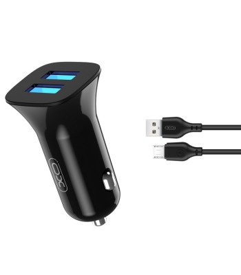 XO autolaadija TZ10 2x USB 2.4A must + microUSB kaabel