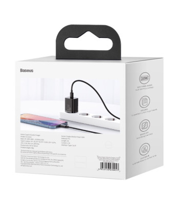 Baseus seinalaadija Super Si PD 20W 1x USB-C must + USB-C - Lightning kaabel