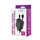 Setty laadija 1x USB 3A must + microUSB kaabel 1,0 m