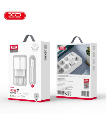 XO seinalaadija CE06 PD 30W 1x USB-C valge värv + USB-C - USB-C kaabel