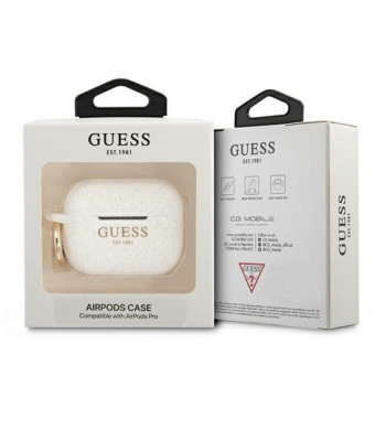 Guess Case "AirPods Pro" GUAPSGGEH valge silikoon glitter