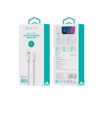 "Devia" kaabel Smart PD USB-C - Lightning 2,0 m 3A, valge