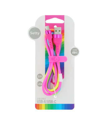 "Setty" USB – USB-C kaabel 1,2 m 2,1 A KNA-C-1.22.113 vikerkaar